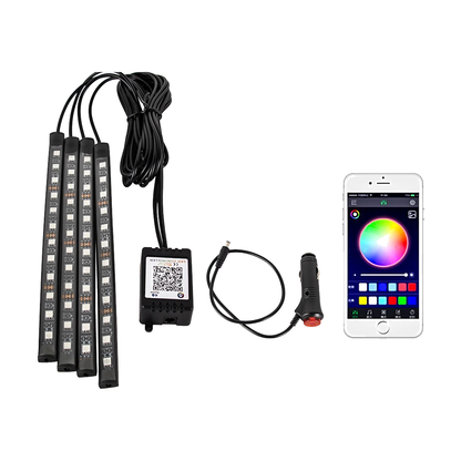 48 LED footwell ambient light strips with app control and cigarette lighter plug for BMW