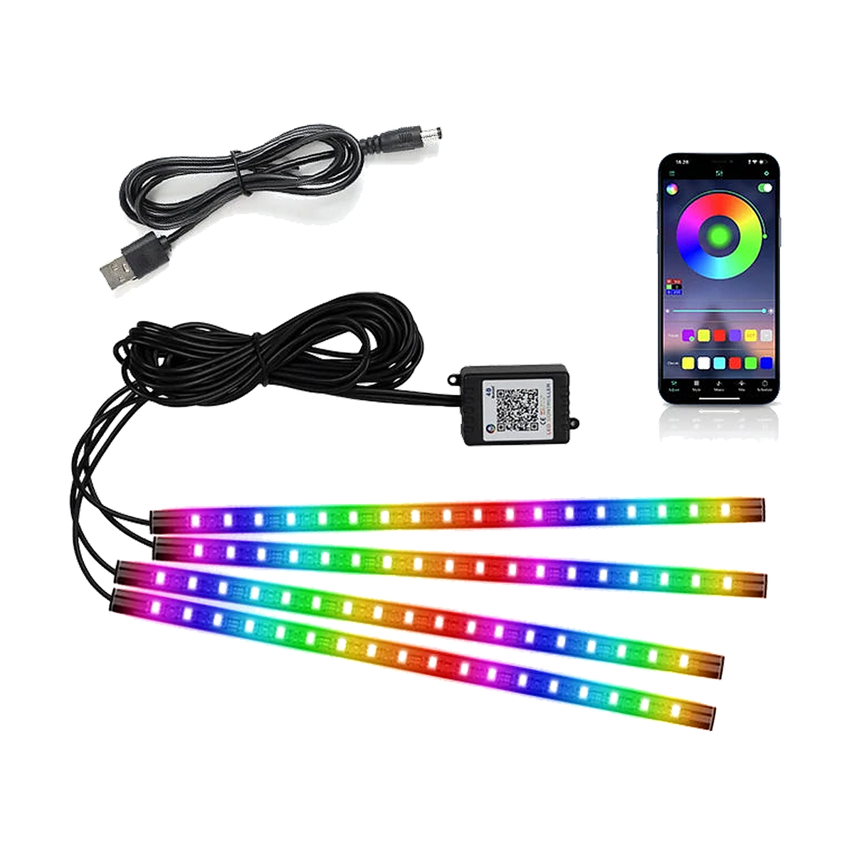 72 LED dream color footwell ambient light strips, app control only, USB powered for BMW
