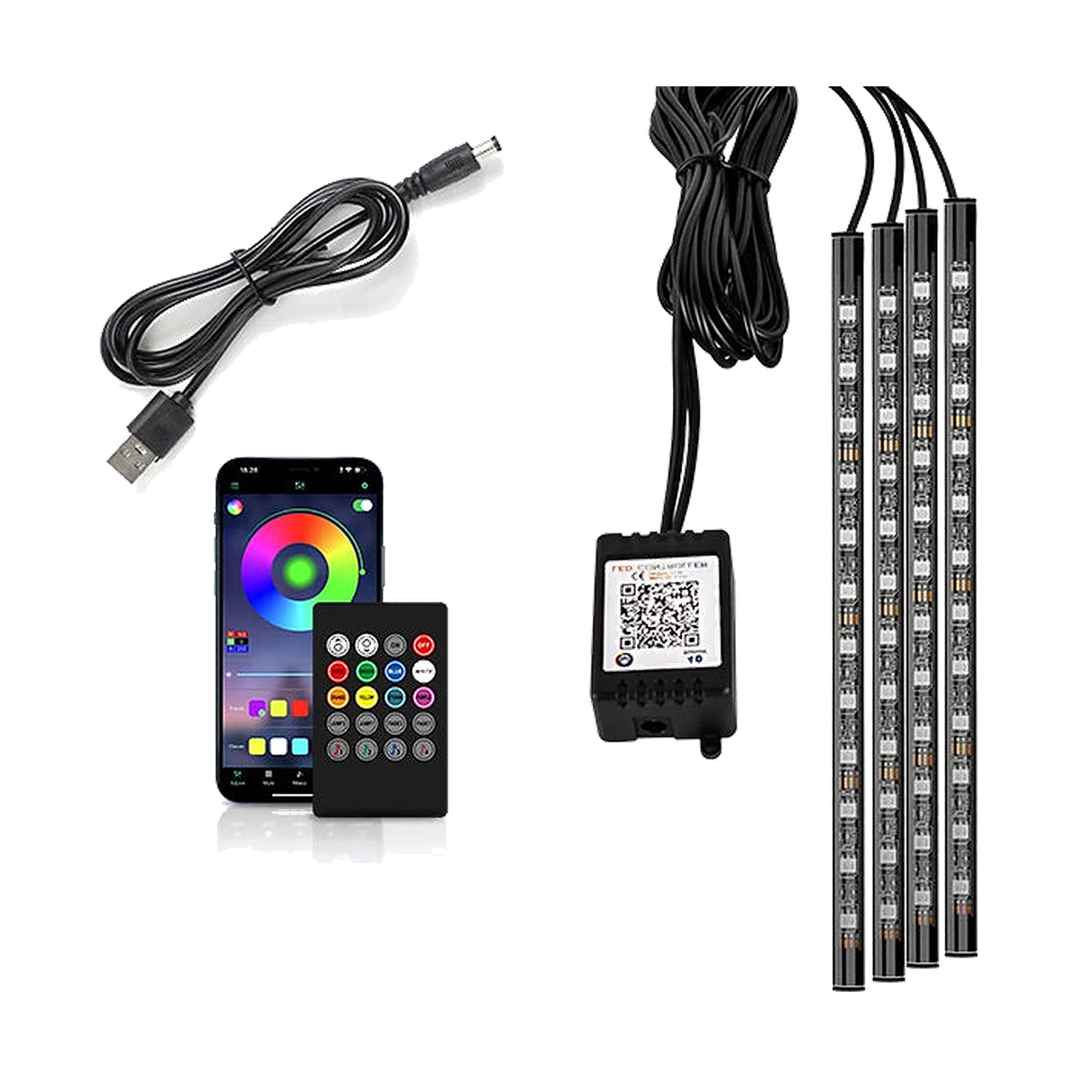 48 LED footwell ambient light strips, USB powered with app and remote control for BMW
