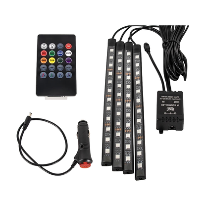 48 LED footwell ambient light strips with cigarette lighter power and remote control for BMW