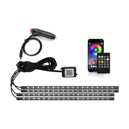 72 LED footwell ambient light strips, cigarette lighter powered with app and remote control for BMW