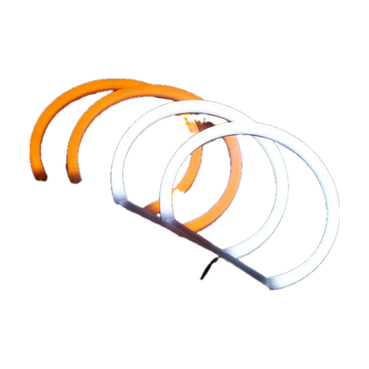 Angel eye halo rings glowing amber and white, dual color DRL for BMW 3/5/7 Series E36, E38, E39, E46