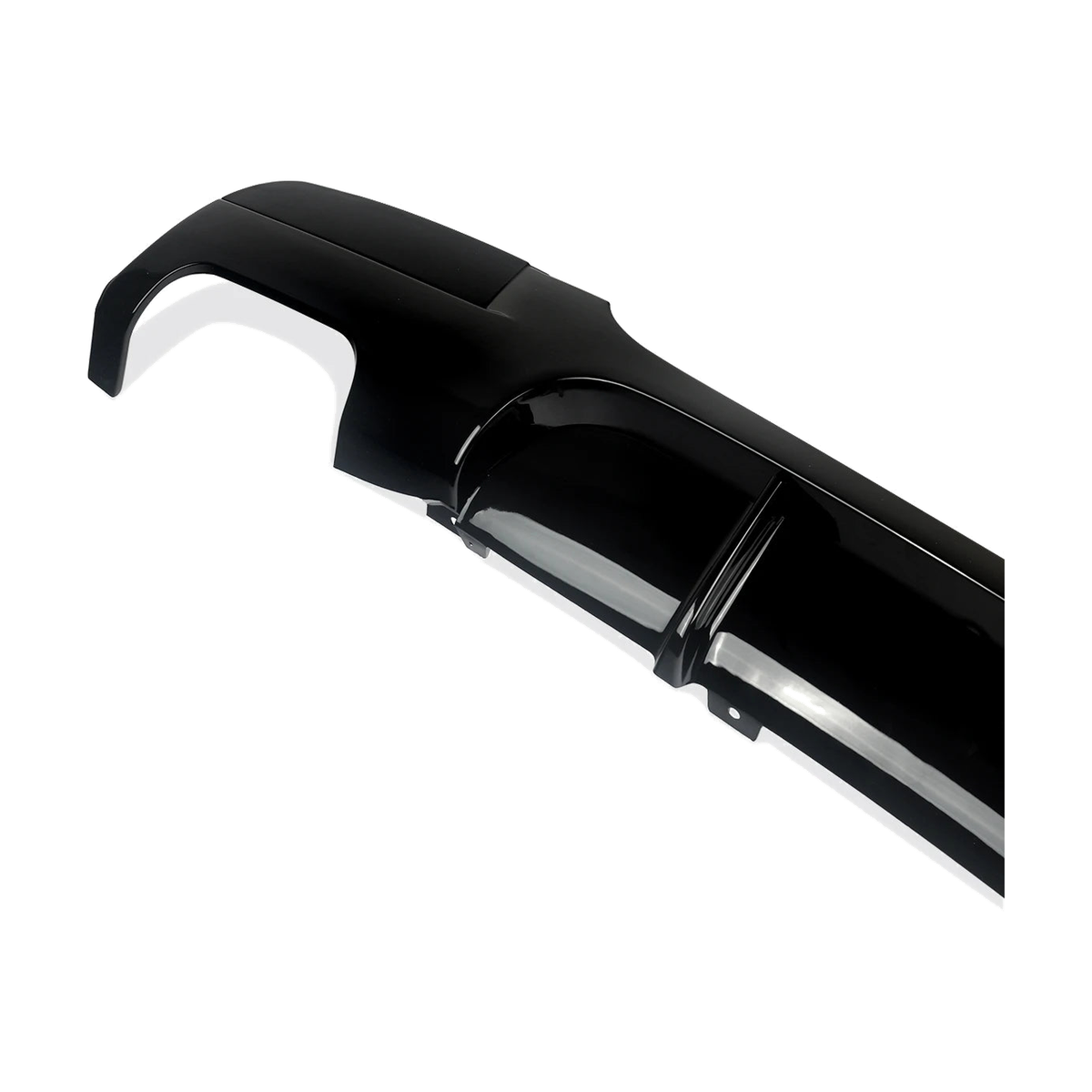 Gloss black rear diffuser, angled detail view, for BMW 3 Series E90, E91 M Sport (2005-2012)