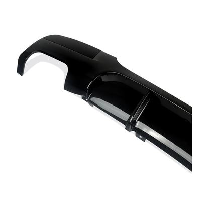 Gloss black rear diffuser, angled detail view, for BMW 3 Series E90, E91 M Sport (2005-2012)