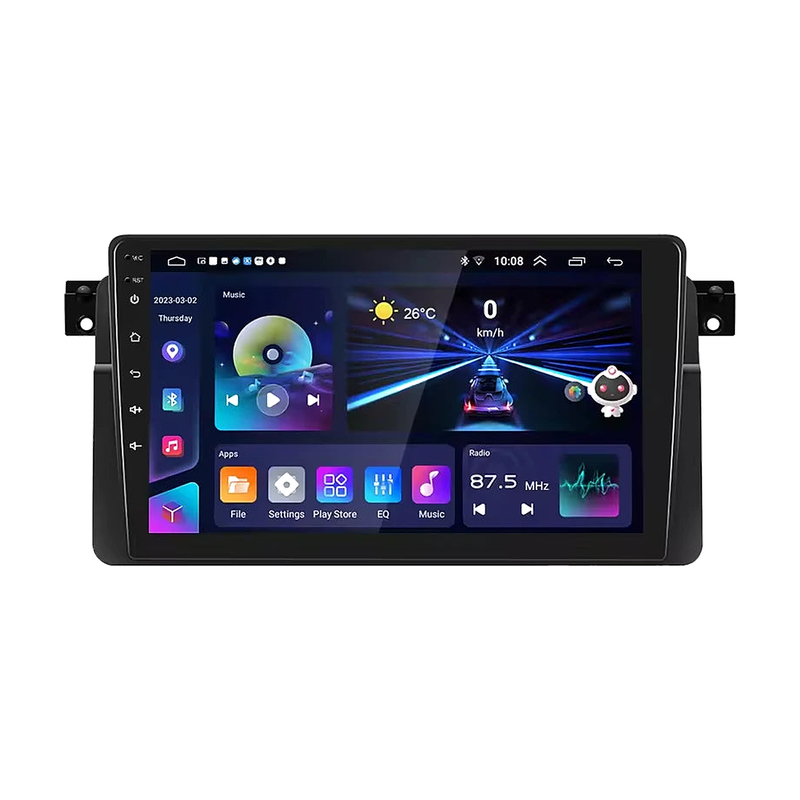 9 inch Android CarPlay head unit, 8 core 8 GB + 128 GB version, front view, for BMW 3 Series E46