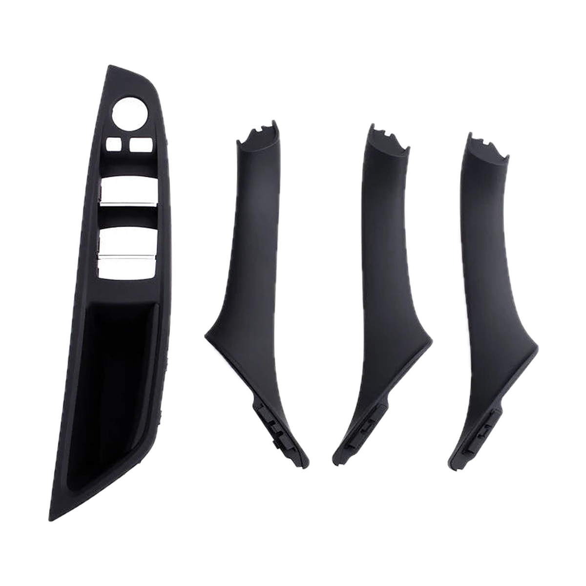 Black 4 piece armrest panel and pull handle set, front view, for BMW 5 Series F10 / F11 / F18 LHD