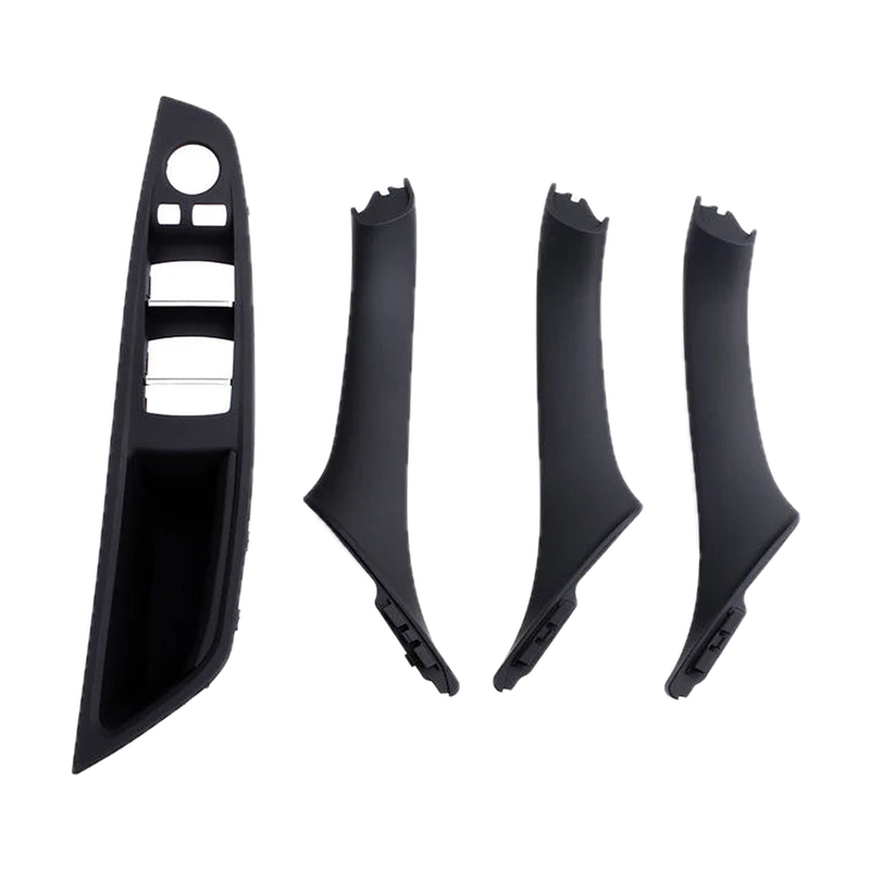 Black 4 piece armrest panel and pull handle set, front view, for BMW 5 Series F10 / F11 / F18 LHD