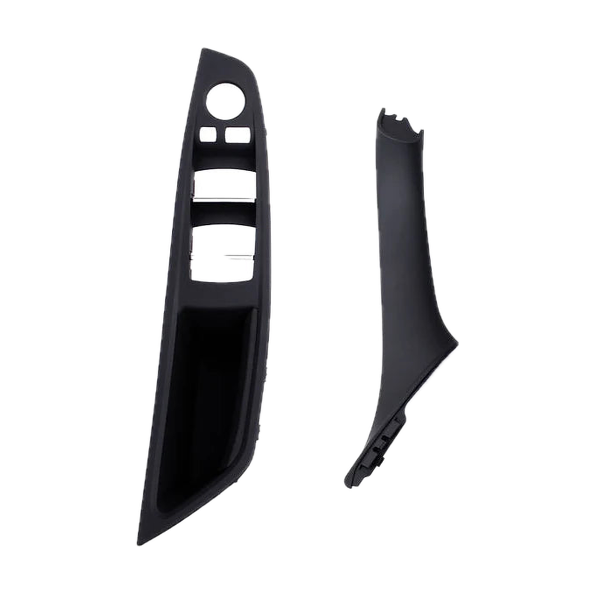 Black 2 piece front set, driver armrest panel and pull handle, for BMW 5 Series F10 / F11 / F18 LHD