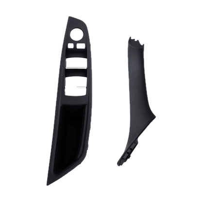 Black 2 piece front set, driver armrest panel and pull handle, for BMW 5 Series F10 / F11 / F18 LHD