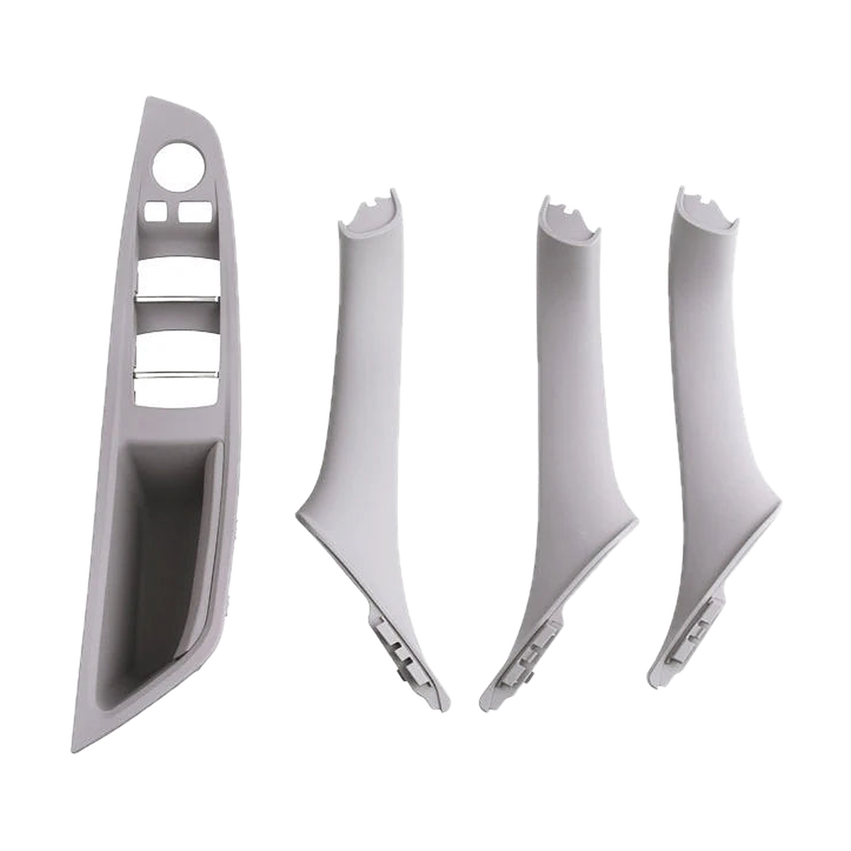 Gray 4 piece armrest panel and pull handle set, front view, for BMW 5 Series F10 / F11 / F18 LHD