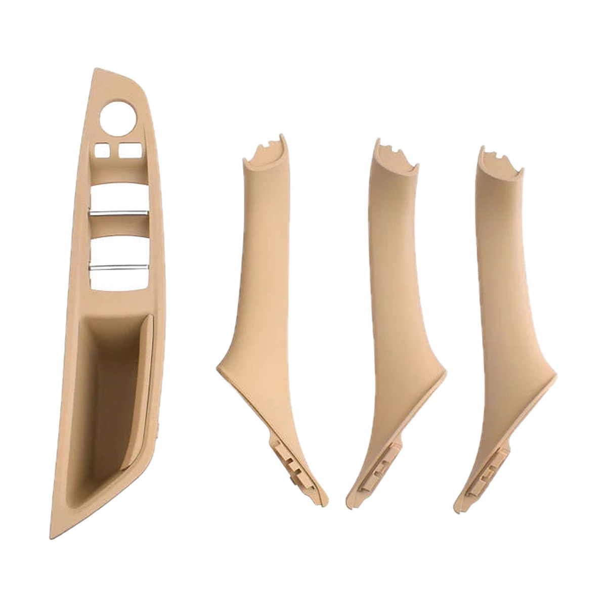 Beige 4 piece armrest panel and pull handle set, front view, for BMW 5 Series F10 / F11 / F18 LHD