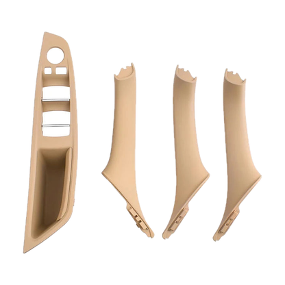 Beige 4 piece armrest panel and pull handle set, front view, for BMW 5 Series F10 / F11 / F18 LHD