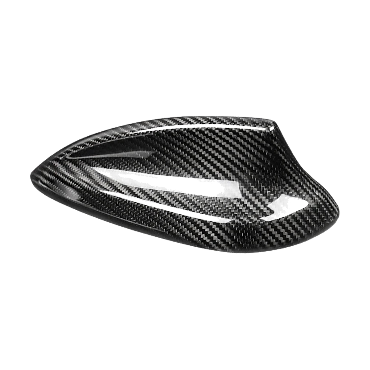 Gloss carbon fiber shark fin antenna cover, angled view, for BMW F22/F30/F32/F34/F36/F80/F82/F87/G11/G12/G20/G30