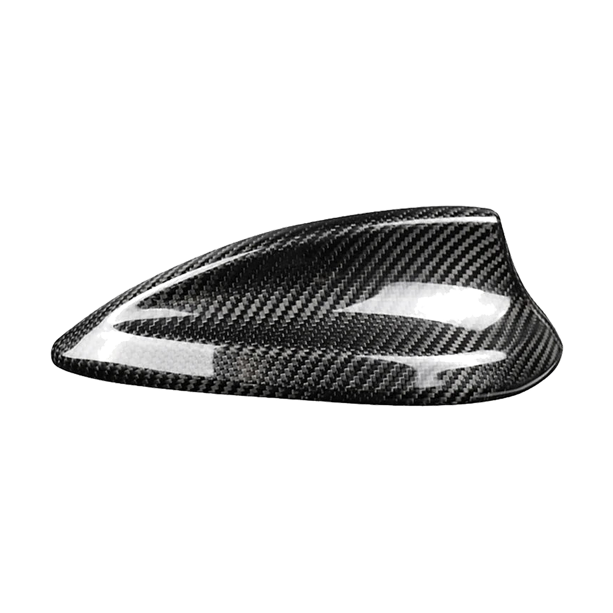 Gloss carbon fiber shark fin antenna cover, angled view, for BMW F22/F30/F32/F34/F36/F80/F82/F87/G11/G12/G20/G30