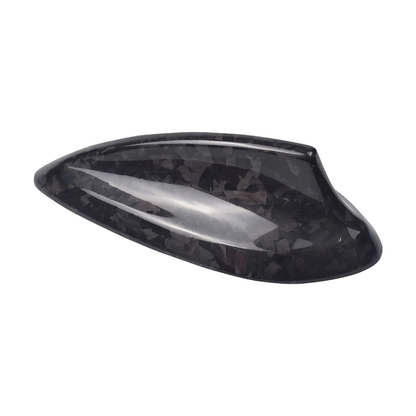 Forged carbon fiber shark fin antenna cover, angled view, for BMW F22/F30/F32/F34/F36/F80/F82/F87/G11/G12/G20/G30