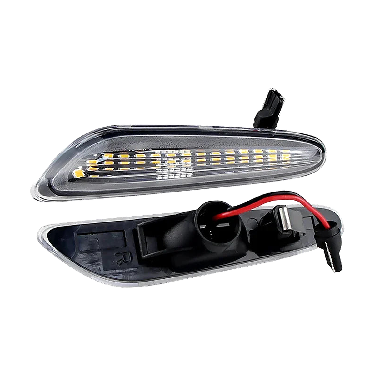 Clear lens LED side marker indicators, sequential mode, front and rear view for BMW E46, E60, E90, E92, E83, E84 (2002-2015)