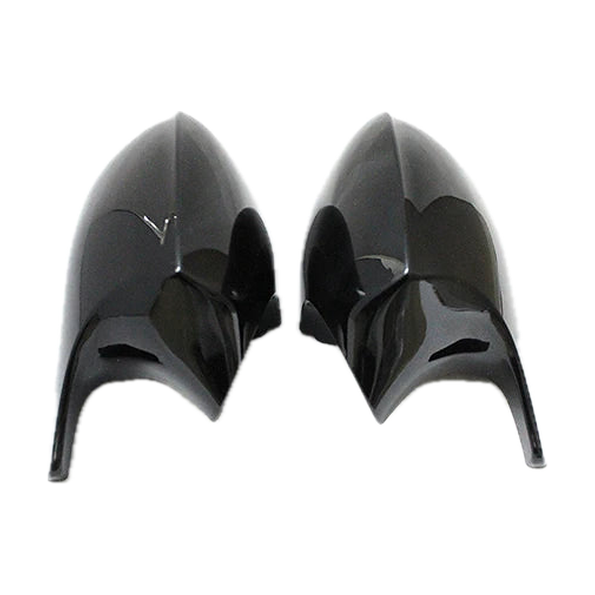 Gloss black wing mirror cover pair, front view, for BMW 1/3 Series E87, E90, E91, E92, E93