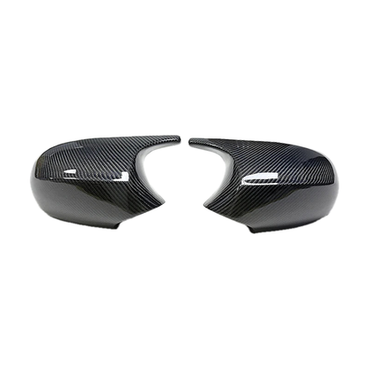 Carbon fiber look wing mirror cover pair, version 2 finish, for BMW 1/3 Series E87, E90, E91, E92, E93