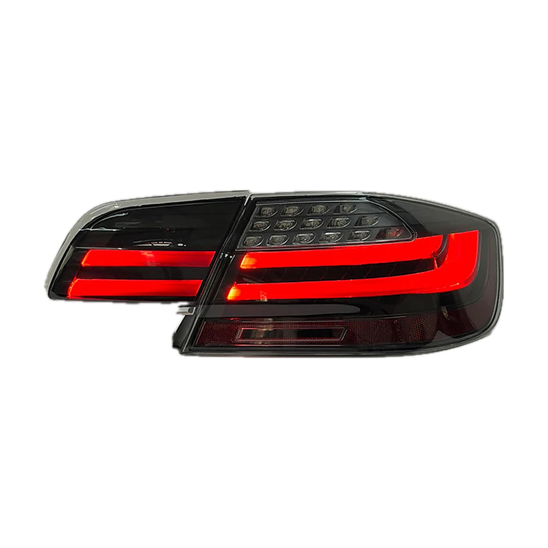 M3-style smoked LED tail lights, lit, for BMW 3 Series E92 Coupé (2006-2013)