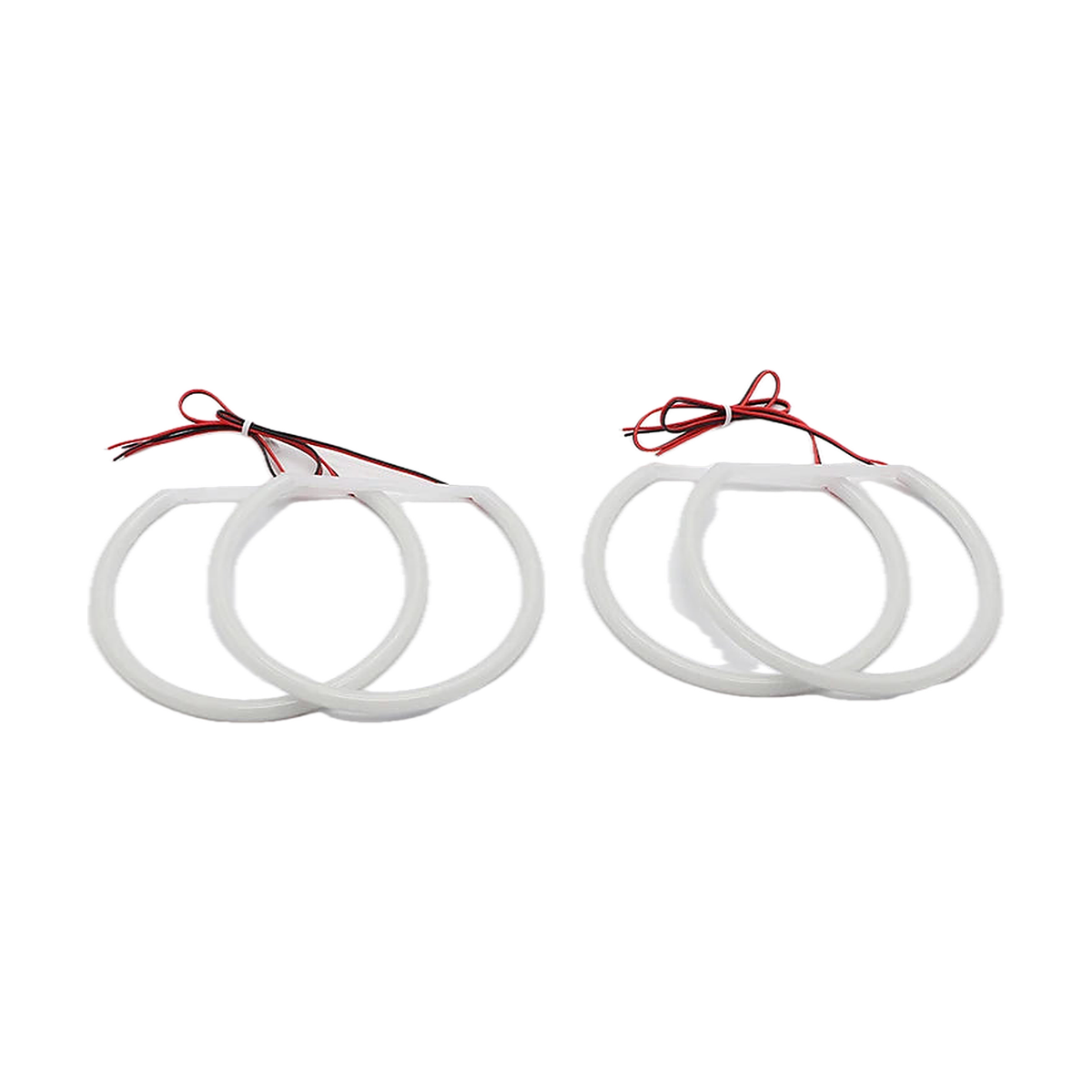 White LED angel eye halo ring kit, four D shaped rings with red and black wiring, for BMW 3 Series E46 (1998-2006)