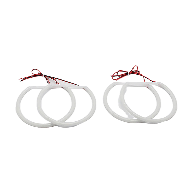 White LED angel eye halo ring kit, four D shaped rings with red and black wiring, for BMW 3 Series E46 (1998-2006)