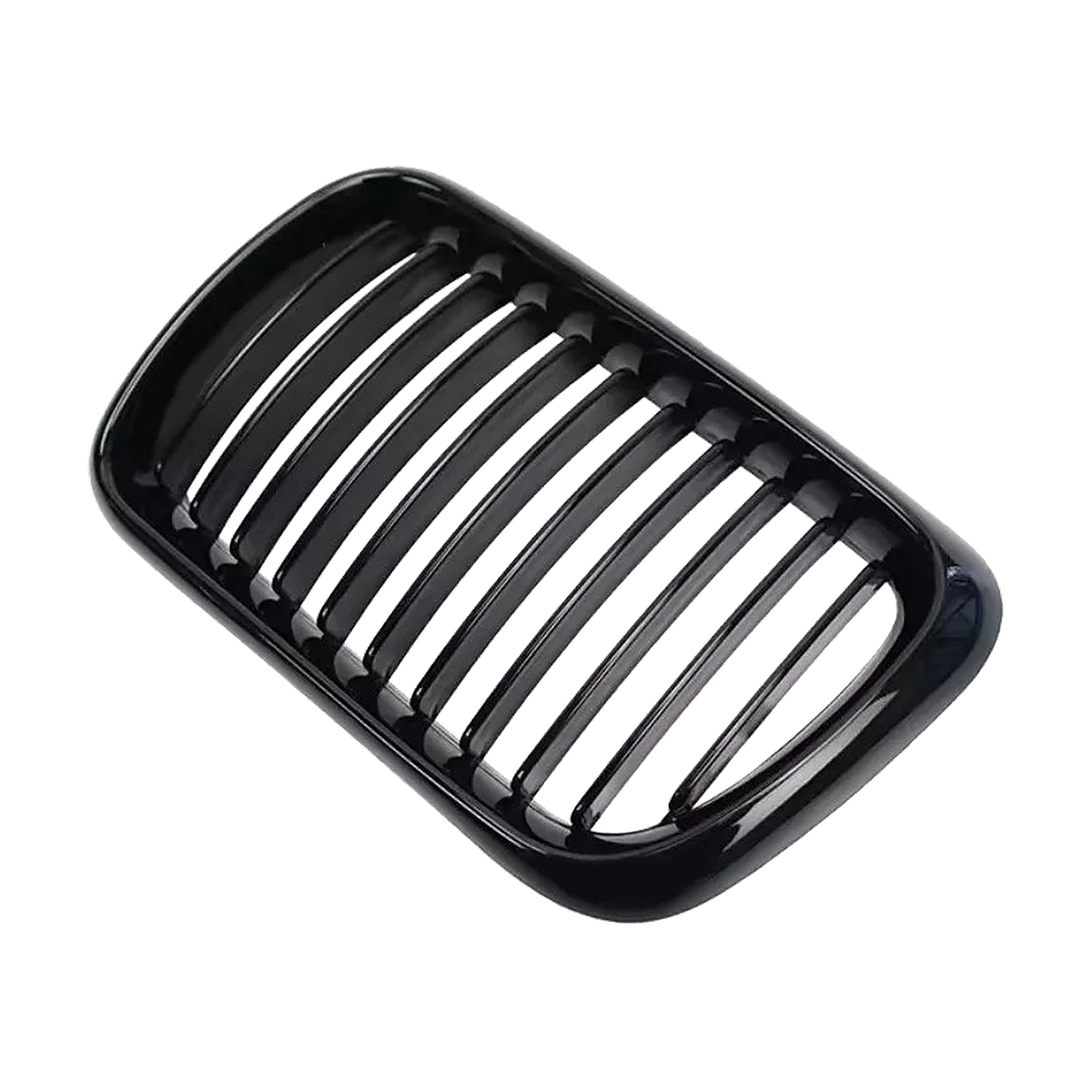 Glossy black single-line kidney grille, close angled view, for BMW 3 Series E36 LCI (1996-1999)