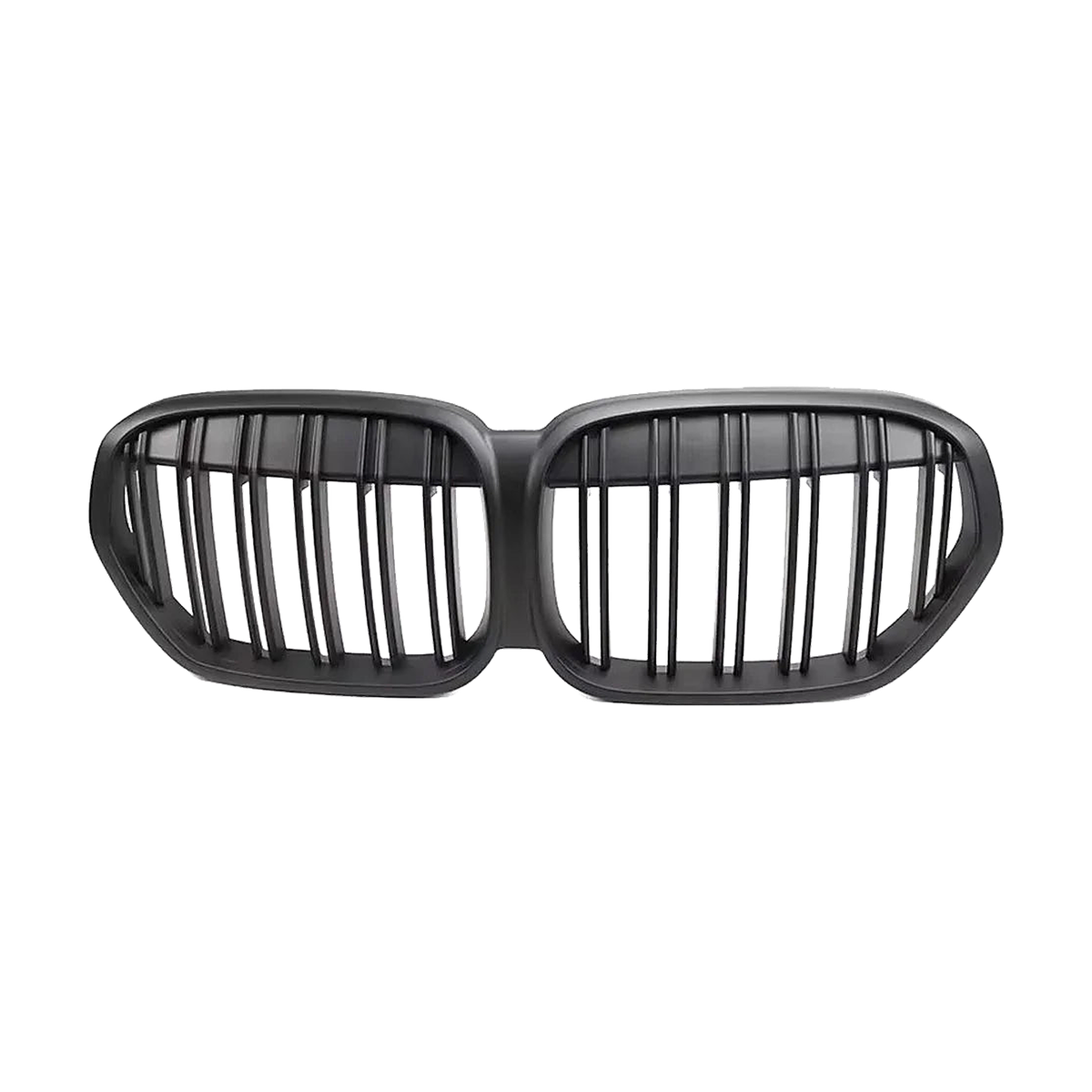 Double line kidney grille pair, matte black, front view, for BMW X1 F48 LCI (2019-2022)