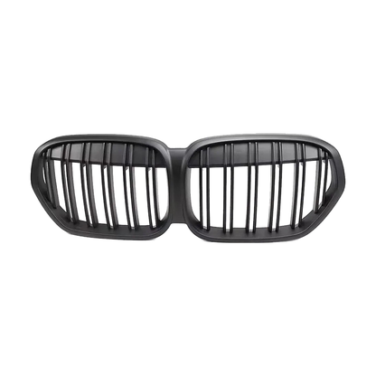 Double line kidney grille pair, matte black, front view, for BMW X1 F48 LCI (2019-2022)
