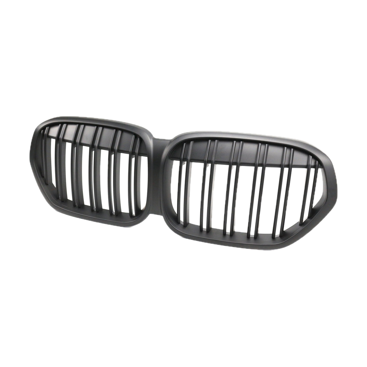 Double line kidney grille pair, matte black, angled view, for BMW X1 F48 LCI (2019-2022)