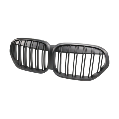 Double line kidney grille pair, matte black, angled view, for BMW X1 F48 LCI (2019-2022)