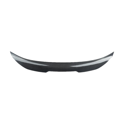 PSM style carbon fiber look trunk spoiler, front view, for BMW F22 / F87 M2 (2014-2020)